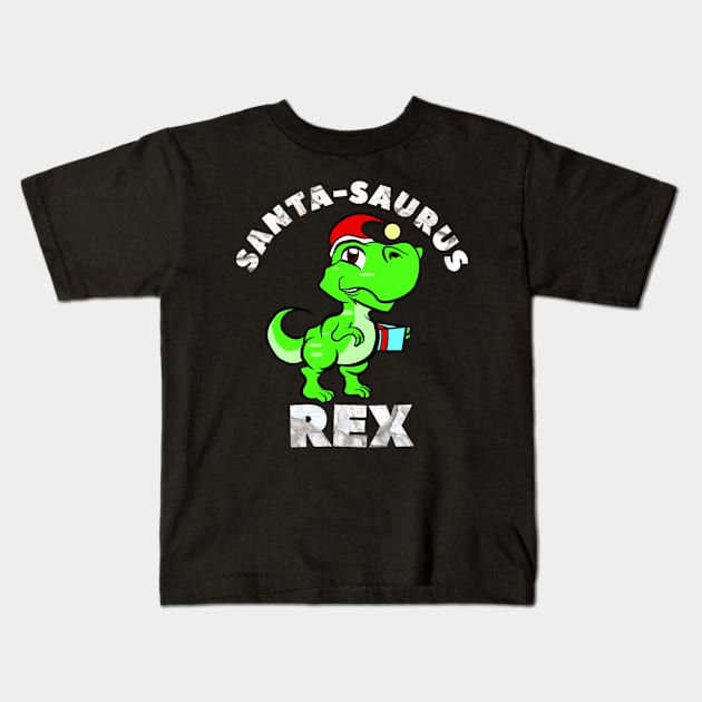 Christmas Kids Gift Santa Dinosaur Santa-Saurus Rex Kids T-Shirt by Midlife50